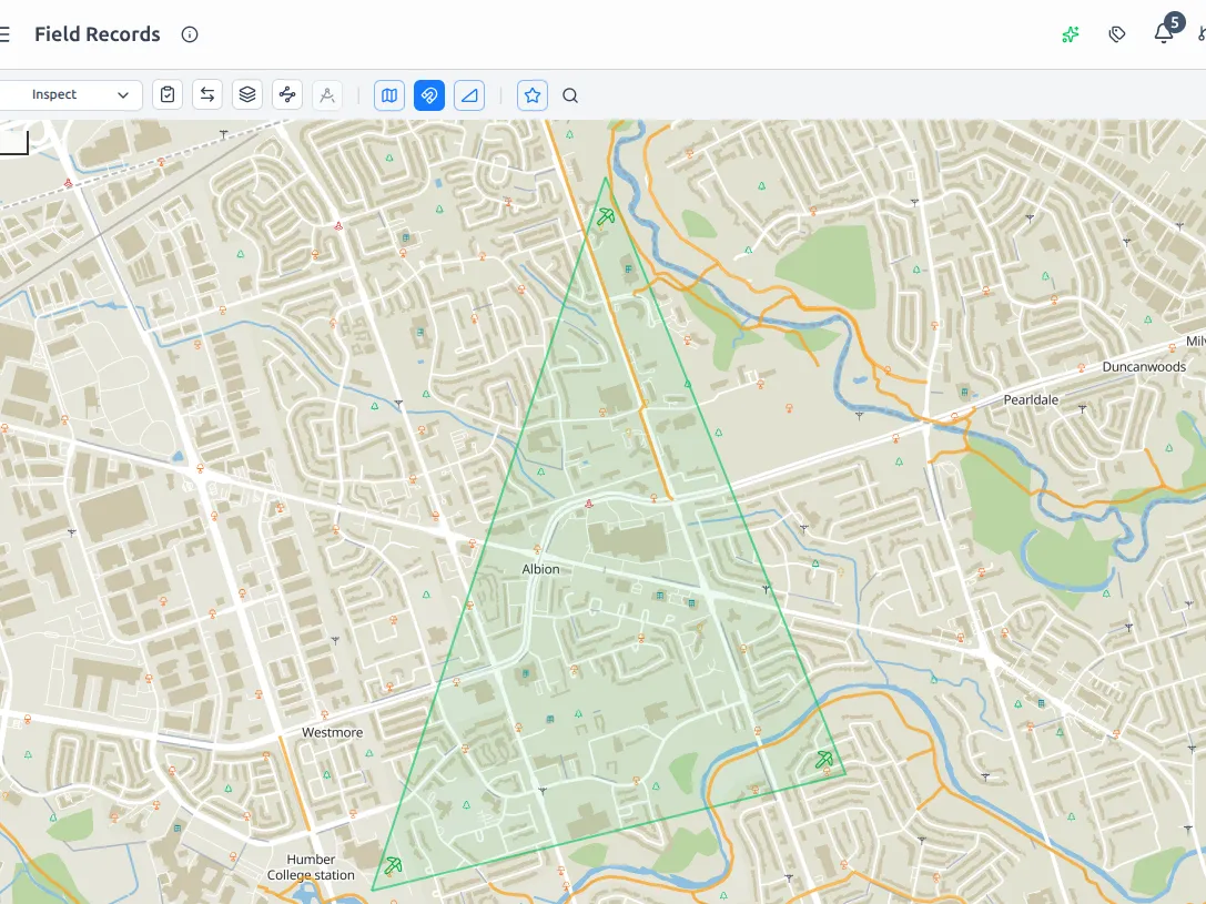 The field-records map with a feature's health and status at a glance