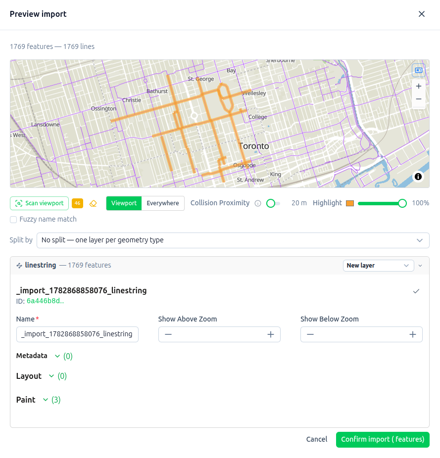 Preview Import — incoming data checked for collisions before it lands