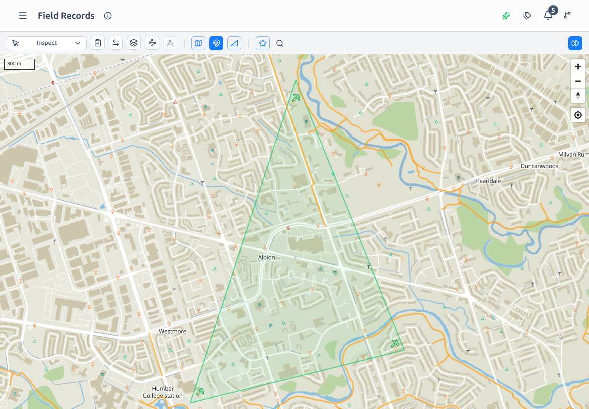 The field-records map with a feature's health and status at a glance